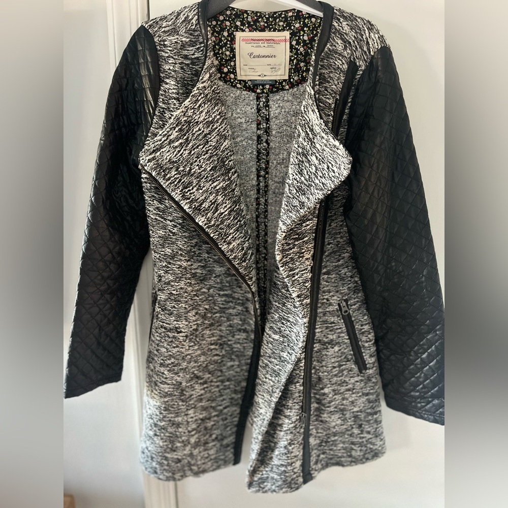 Anthropologie Cartonnier Tweed Leather Moto Cardigan Coat